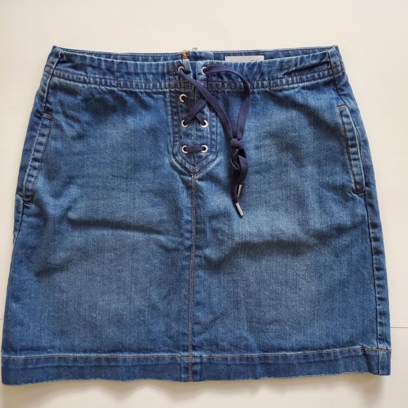 Ann Taylor Dresses & Skirts - Ann Taylor Loft Medium Wash Front Lace Up Zipper Back Denim Skirt Y2K Size 8